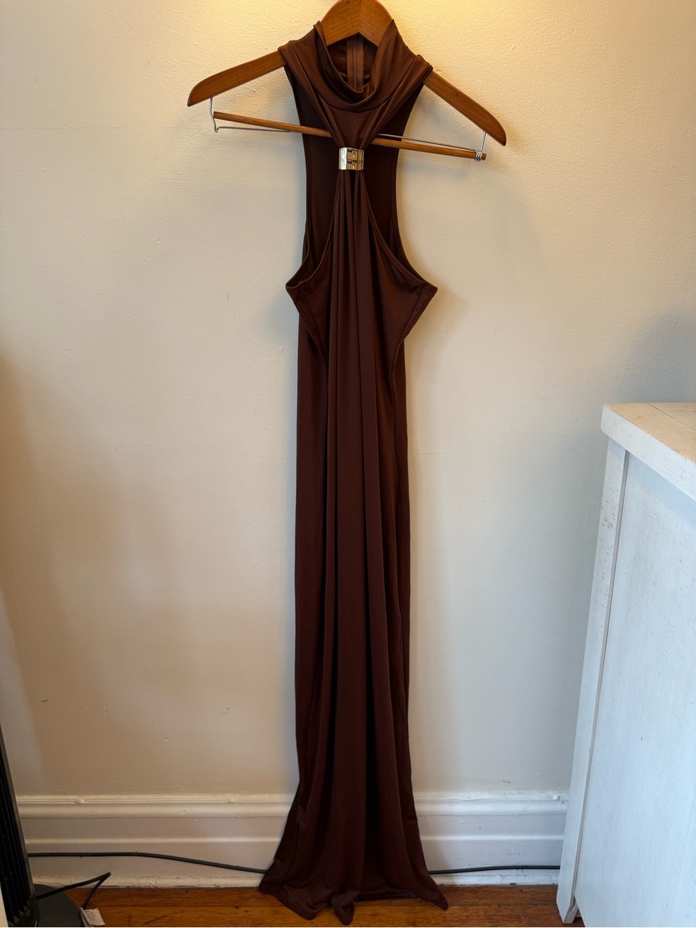 Sleeveless Brown Maxi Dress with High Neck